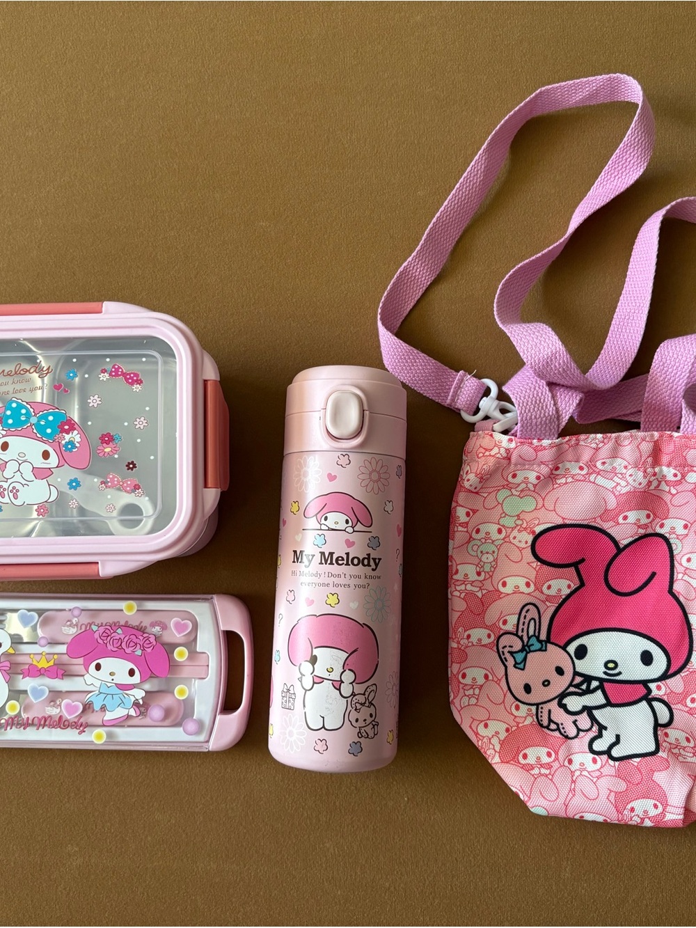 Sanrio My Melody Pink Lunch Set with Water Bottle and Large Water Bottle Holder